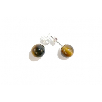 Brown Tiger's Eye and Silver Stud Earrings